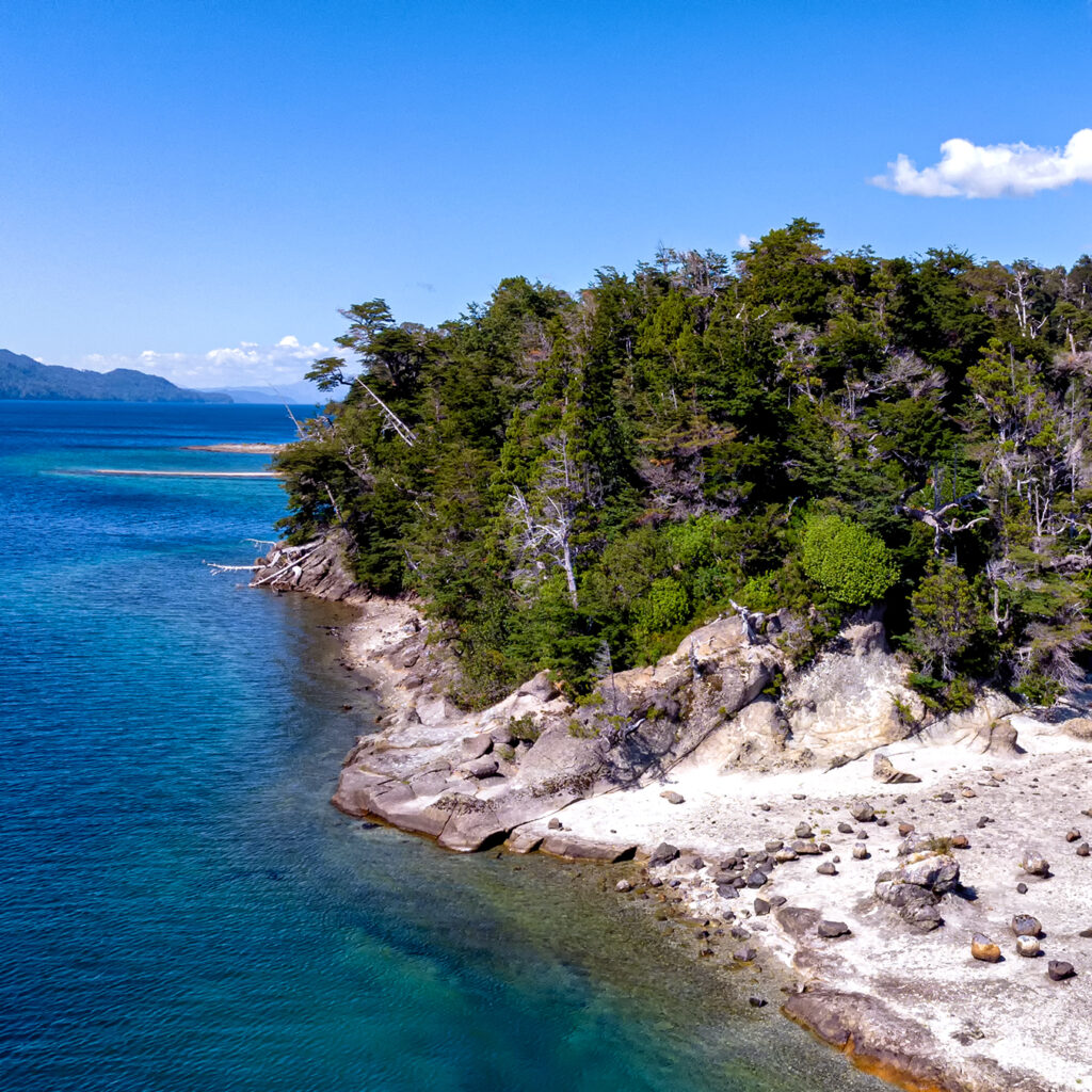 Patagonian landscape from the water in Villa La Angostura