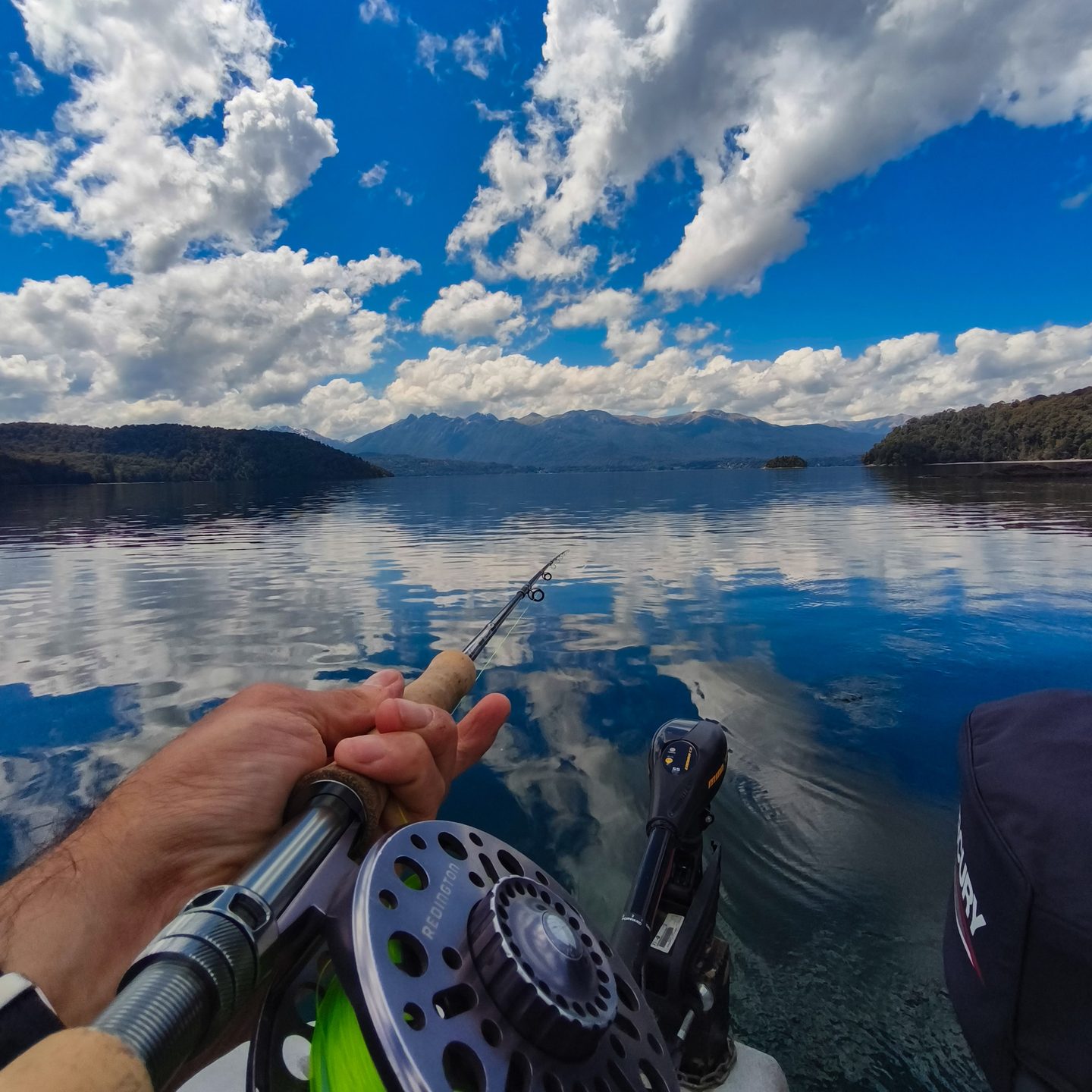 boat fishing on Lake Nahuel Huapi during a half-day trip